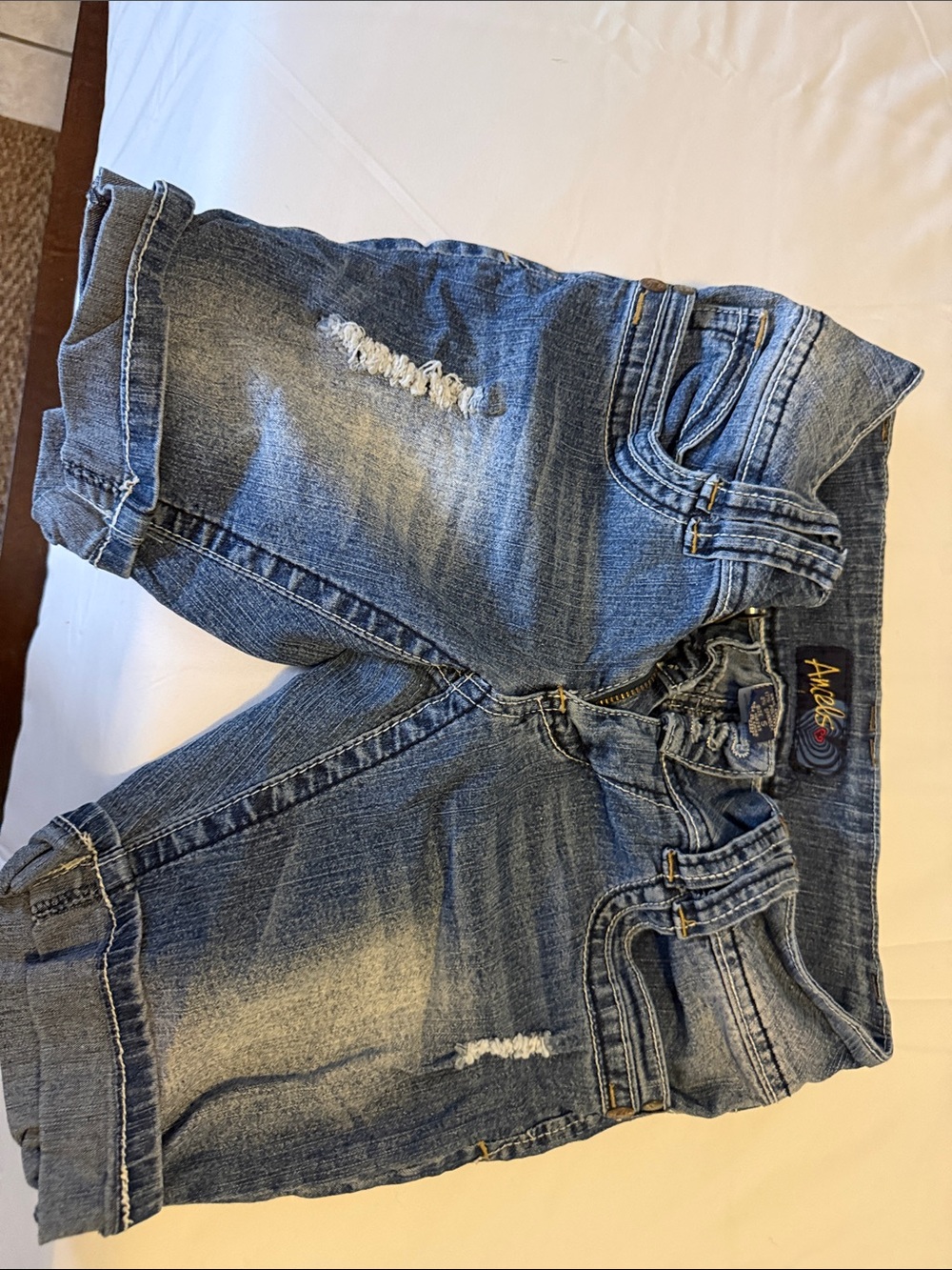 Angels Light Blue Distressed Rolled Hem Denim Shorts